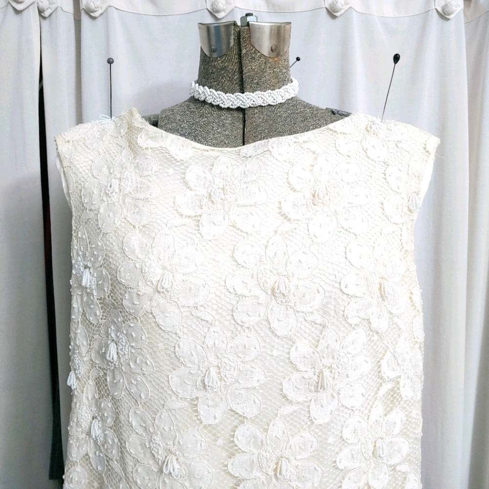1960S VINTAGE White beaded- lace dress& accessorie